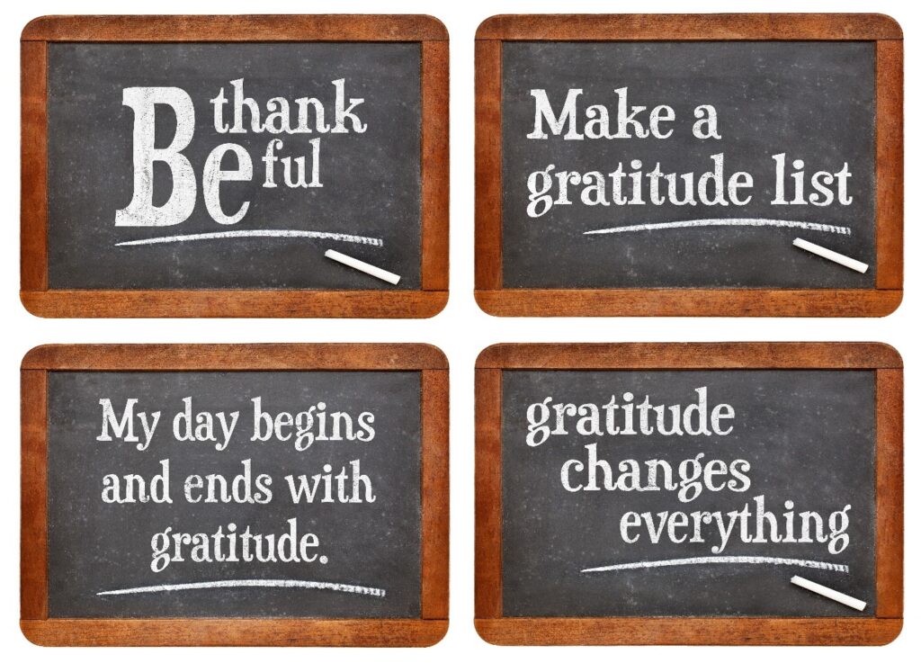 Chalk board with gratitude on it. 