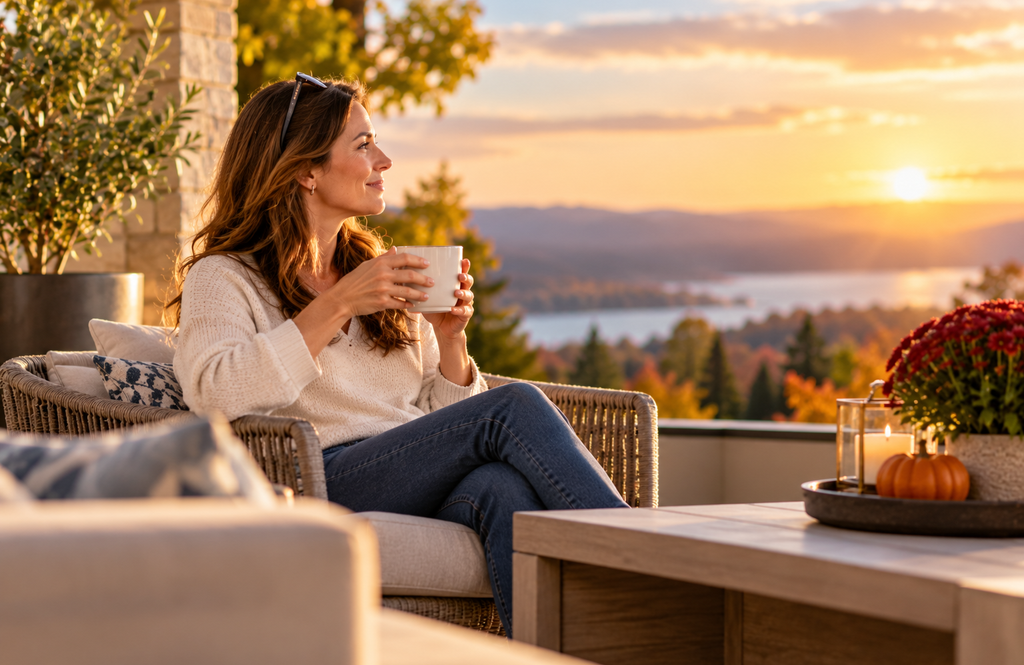 Professional taking time to relax outdoors during the autumn season.
